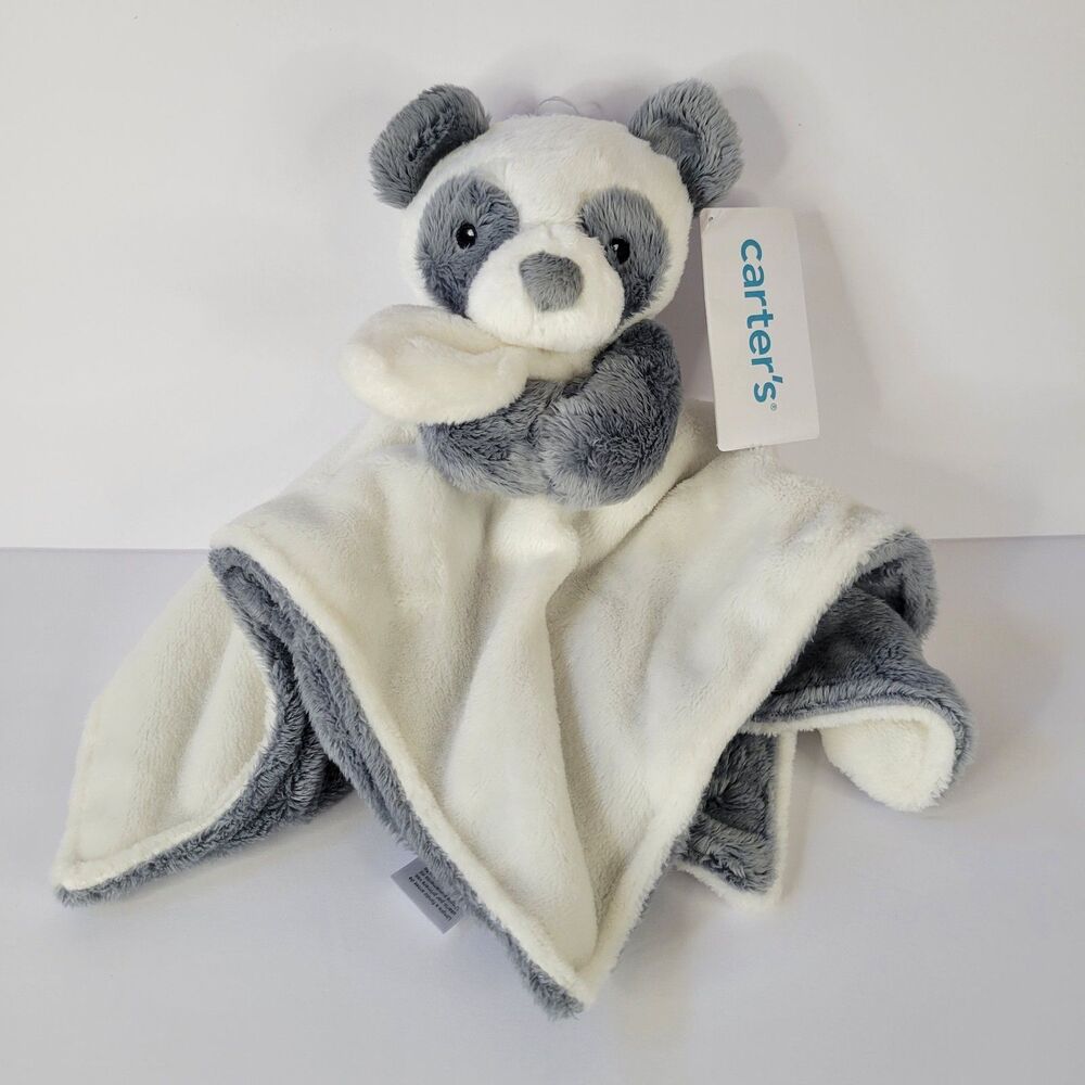 2020 Carters Gray White Panda Bear Plush Lovey Baby Security Blanket 14x14" NWT